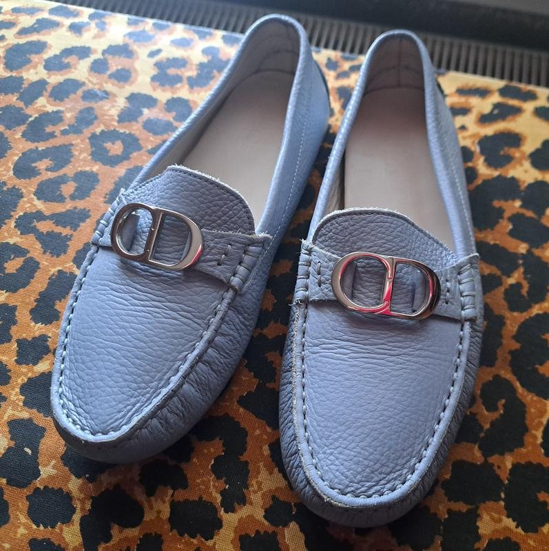 Women Christian Dior Loafers Blue Leather 36
