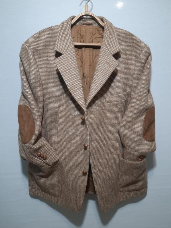 Men Harris Tweed Blazer Beige Wool XXL