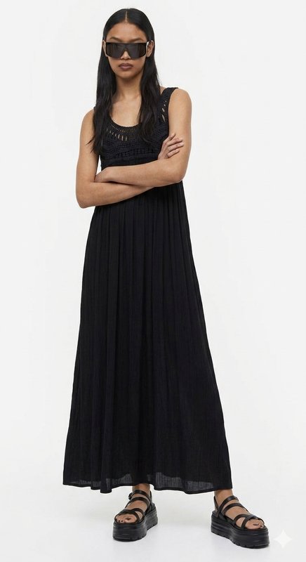 Women Monsoon Dress Black Cotton M