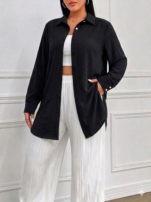 Женская Caractère Рубашка Чёрный Полиэстер M