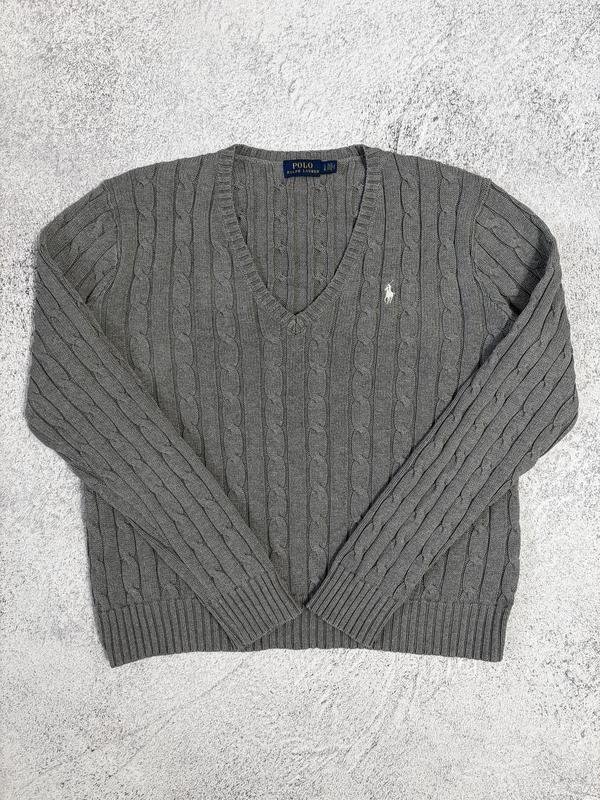 Damen Polo Ralph Lauren Pullover Grau Baumwolle M