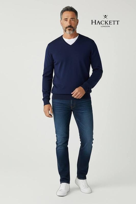 Men Hackett Sweater Navy Wool XL