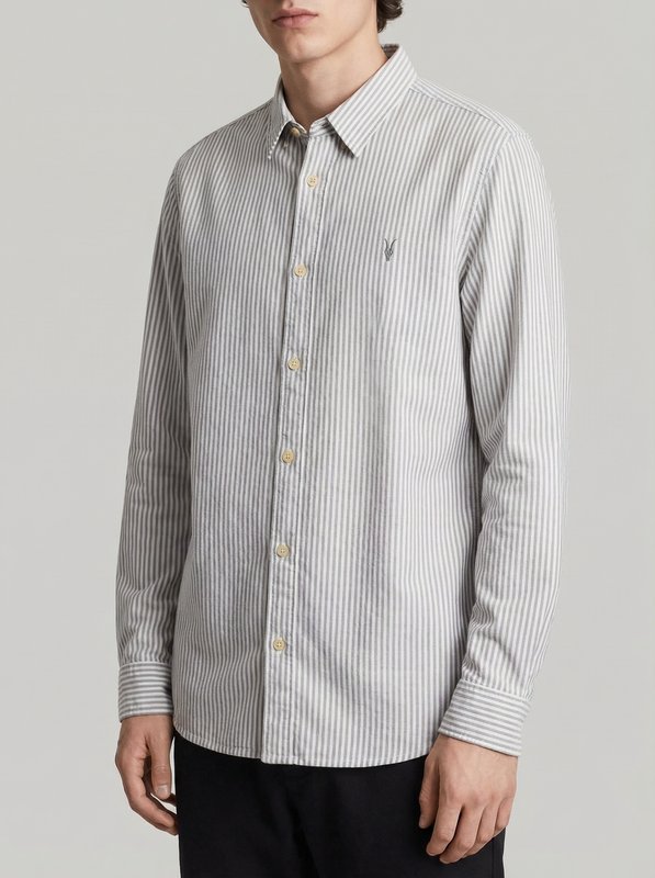 Herren AllSaints Hemd Grau Baumwolle M