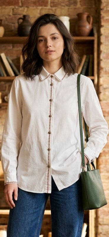 Damen Vintage Hemd Weiß Baumwolle M