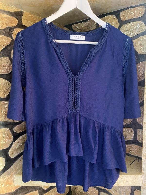 Femme Sandro Paris Chemisier Bleu Marine Viscose