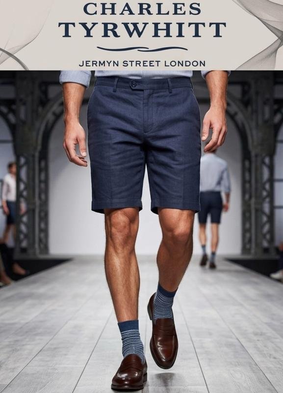 Мужские Charles Tyrwhitt Шорты Тёмно-синие Хлопок