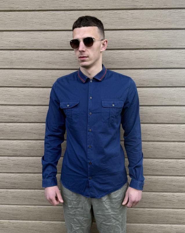 Uomo Gucci Camicia Blu Navy 100% Cotone S