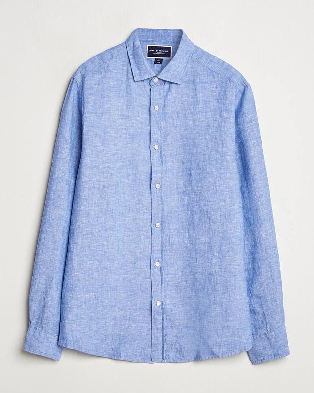 Мужской Charles Tyrwhitt Рубашка Синяя Лен L