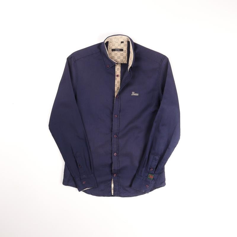 Uomo Gucci Camicia Blu Navy Cotone L