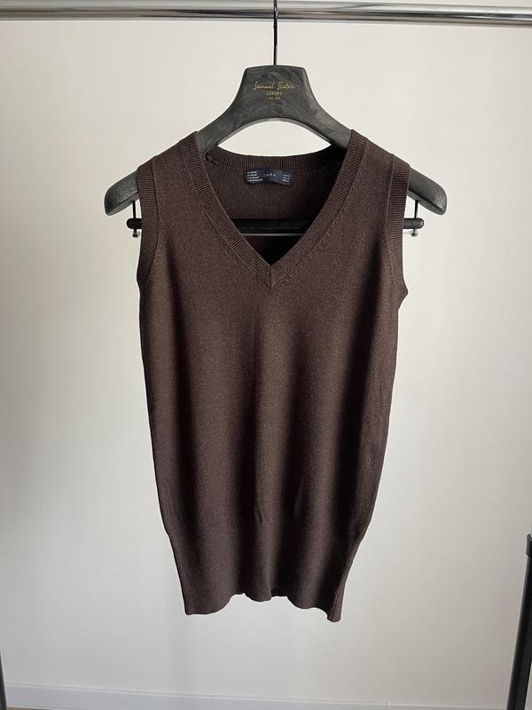 Women ZARA Vest Brown Viscose M
