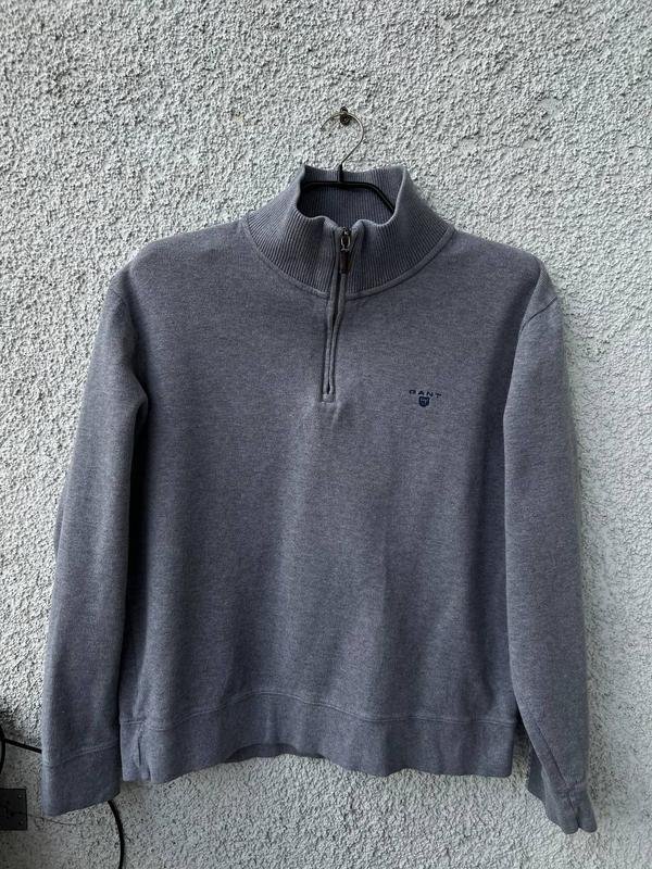 Homme Gant Pull Gris 1/3 Zip L
