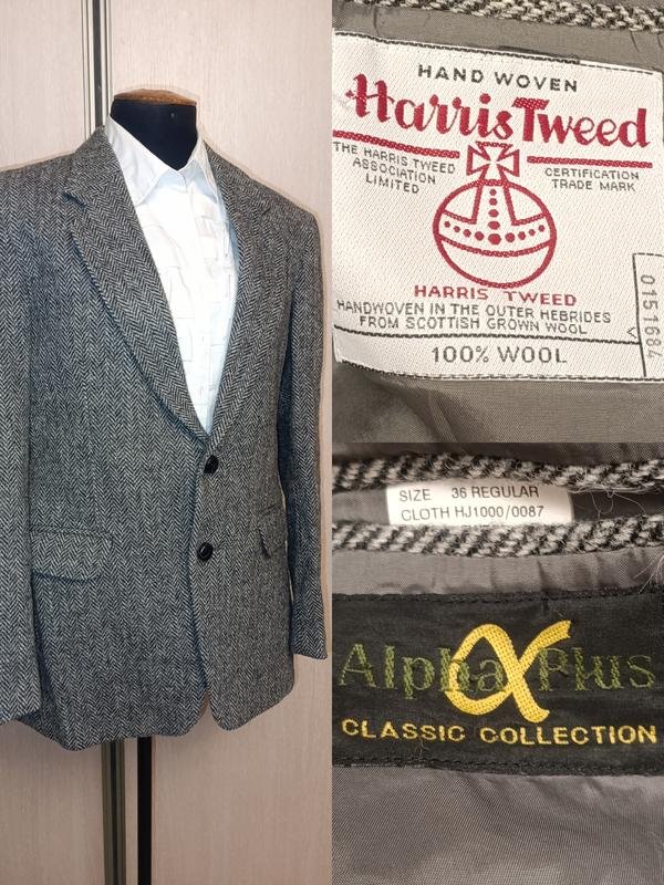 Мужской Harris Tweed Пиджак Серый Шерсть L