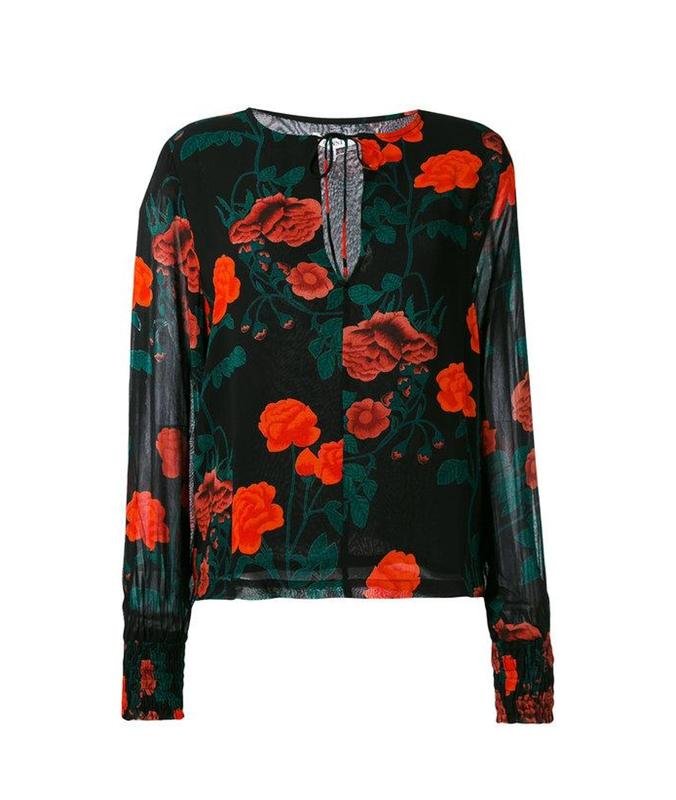 Women Ganni Shirt Red Chiffon 38