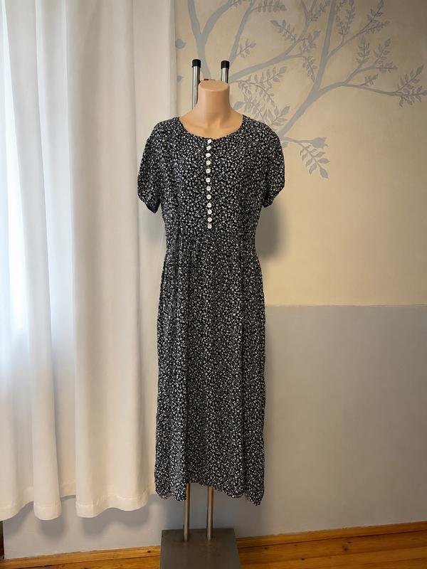 Damen Vintage Kleid Marineblau Viskose L