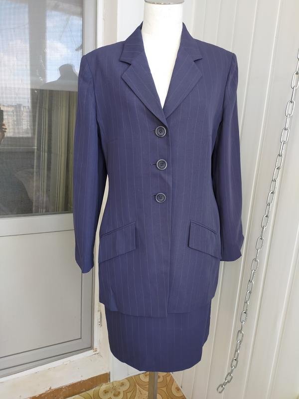 Damen Jaeger Anzug Schwarz Wolle 38