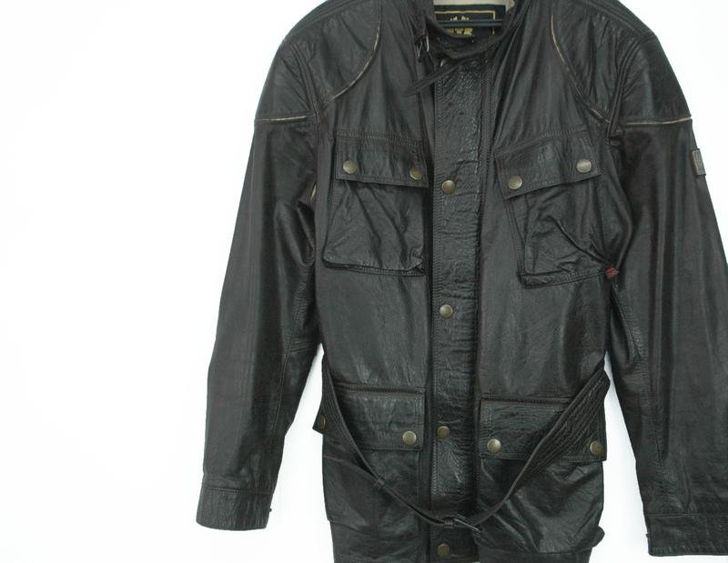 Men Belstaff Jacket Black Leather 44 / XXL / 52